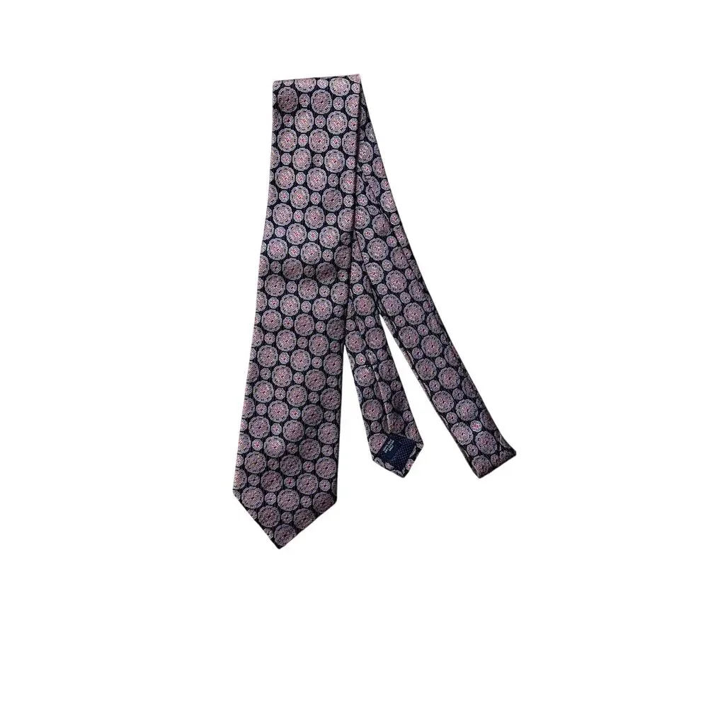 Cremieux Black Geometric Medallion Handmade 100% Silk Necktie